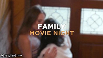 Step-Family 3-Way Movie Night With Her Girlfriend